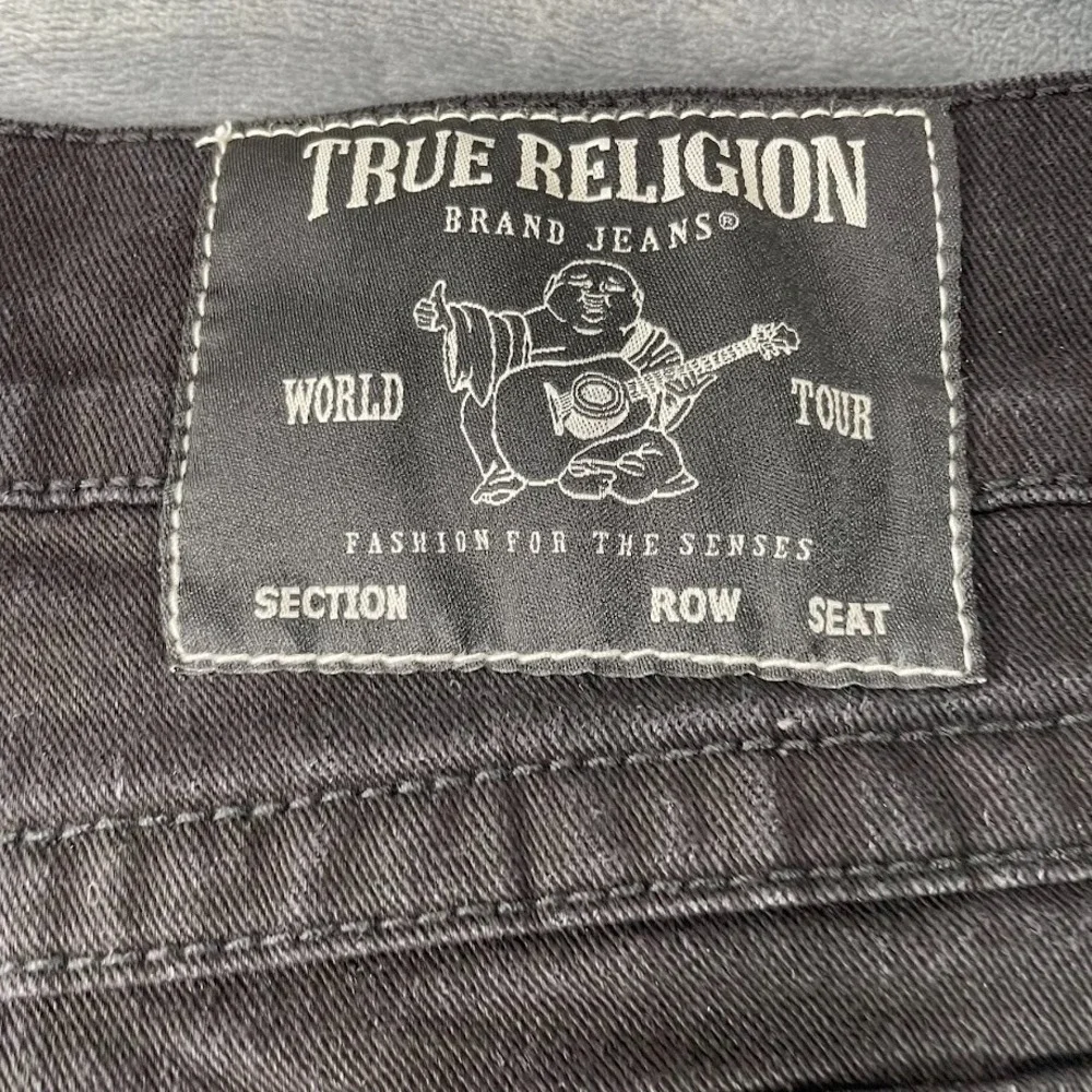 TRUE RELIGION Ricky Relaxed Straight Jeans Size 34 Fits 36x30 Black Stretch